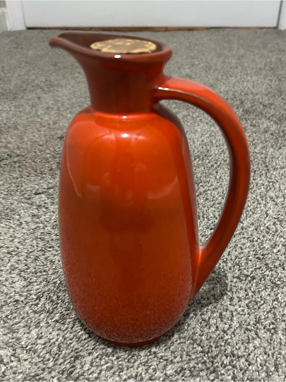Vintage Frankoma Pottery #833 Honey Jug – Flame Red/Orange Glaze – Original Cork